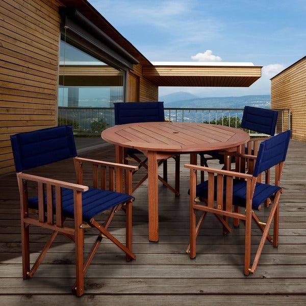 Trendy Round 5 Piece Outdoor Patio Dining Sets Intended For Shop Amazonia Orlando Blue 5 Piece Round Patio Dining Set – Overstock (View 13 of 15)