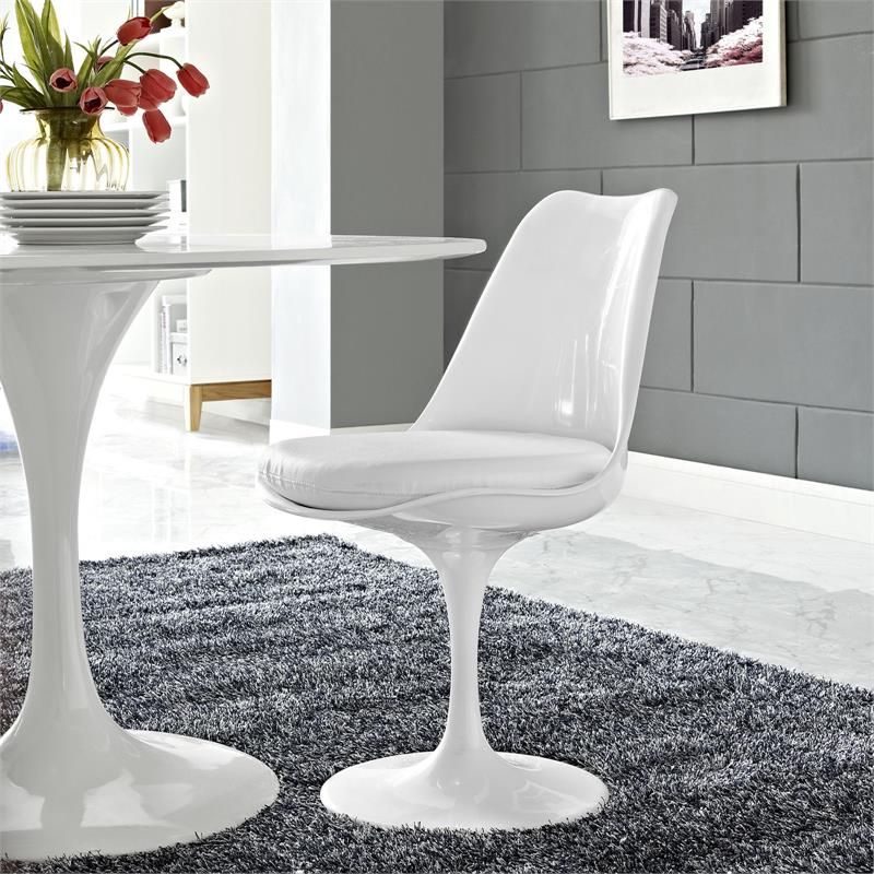 Trendy Saarinen Style Tulip Chair With Leatherette Cushion – 7 Cushion Colors Throughout White Shell Large Patio Dining Sets (View 1 of 15)