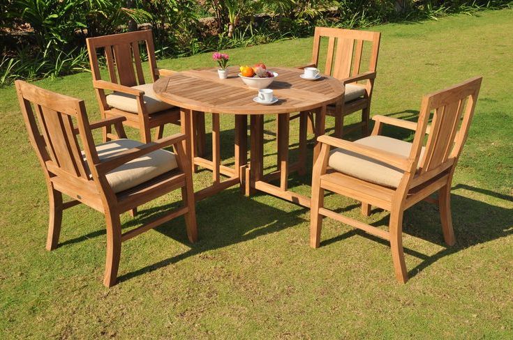 Trendy Teak Armchair Round Patio Dining Sets Regarding *clearance* 5 Pc Gradea Teak Wood Dining Set 48 Round Butterfly Table (View 12 of 15)