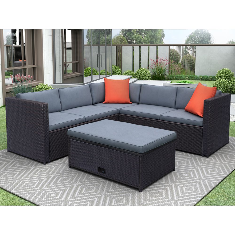 Uhomepro Outdoor Patio Furniture Set, 4 Piece Pe Rattan Wicker Patio For Popular 4 Piece Outdoor Patio Sets (View 9 of 15)