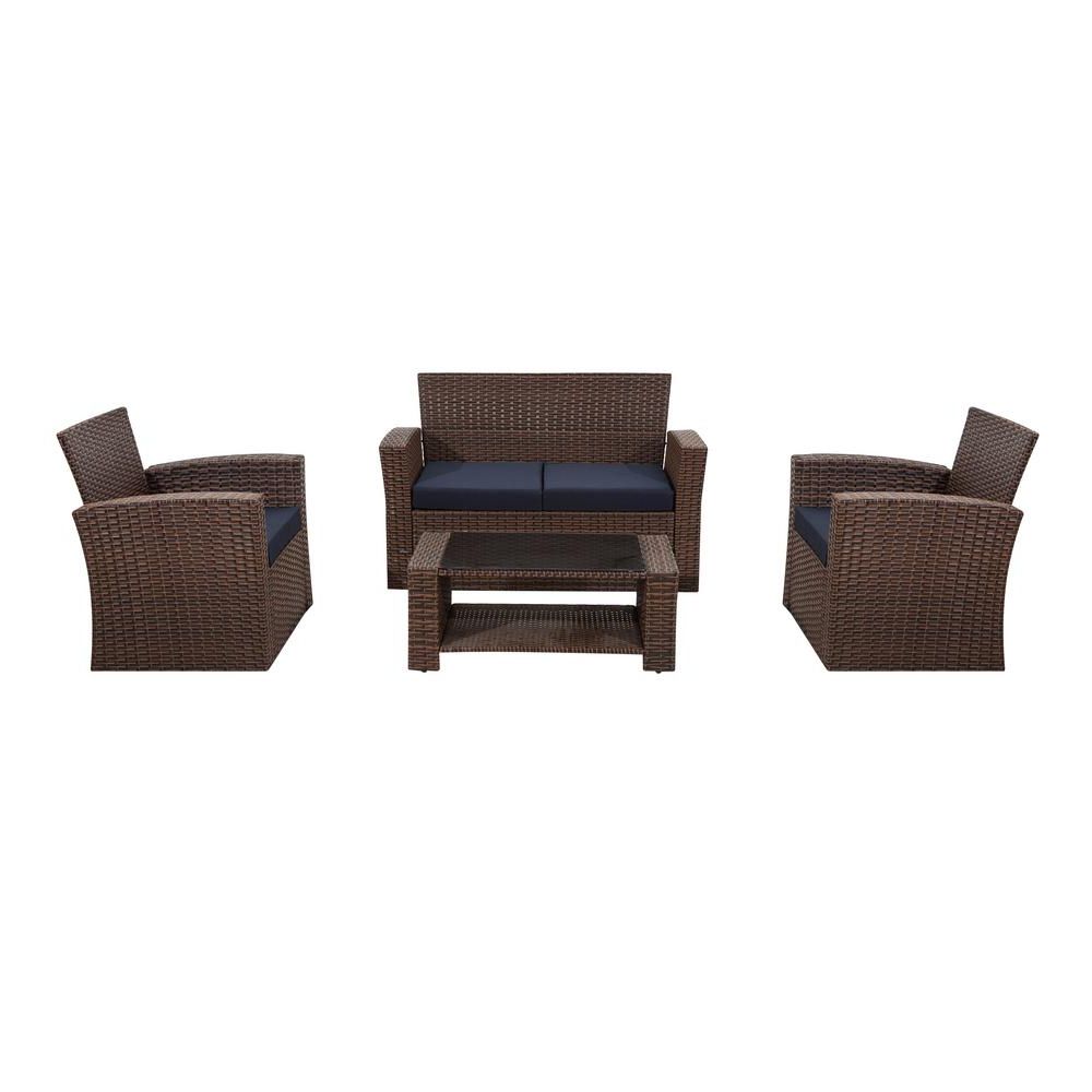 Unbranded Hudson Brown 4 Piece Rattan Conversation Outdoor Patio Sofa Within Most Recent 4 Piece 3 Seat Outdoor Patio Sets (View 2 of 15)