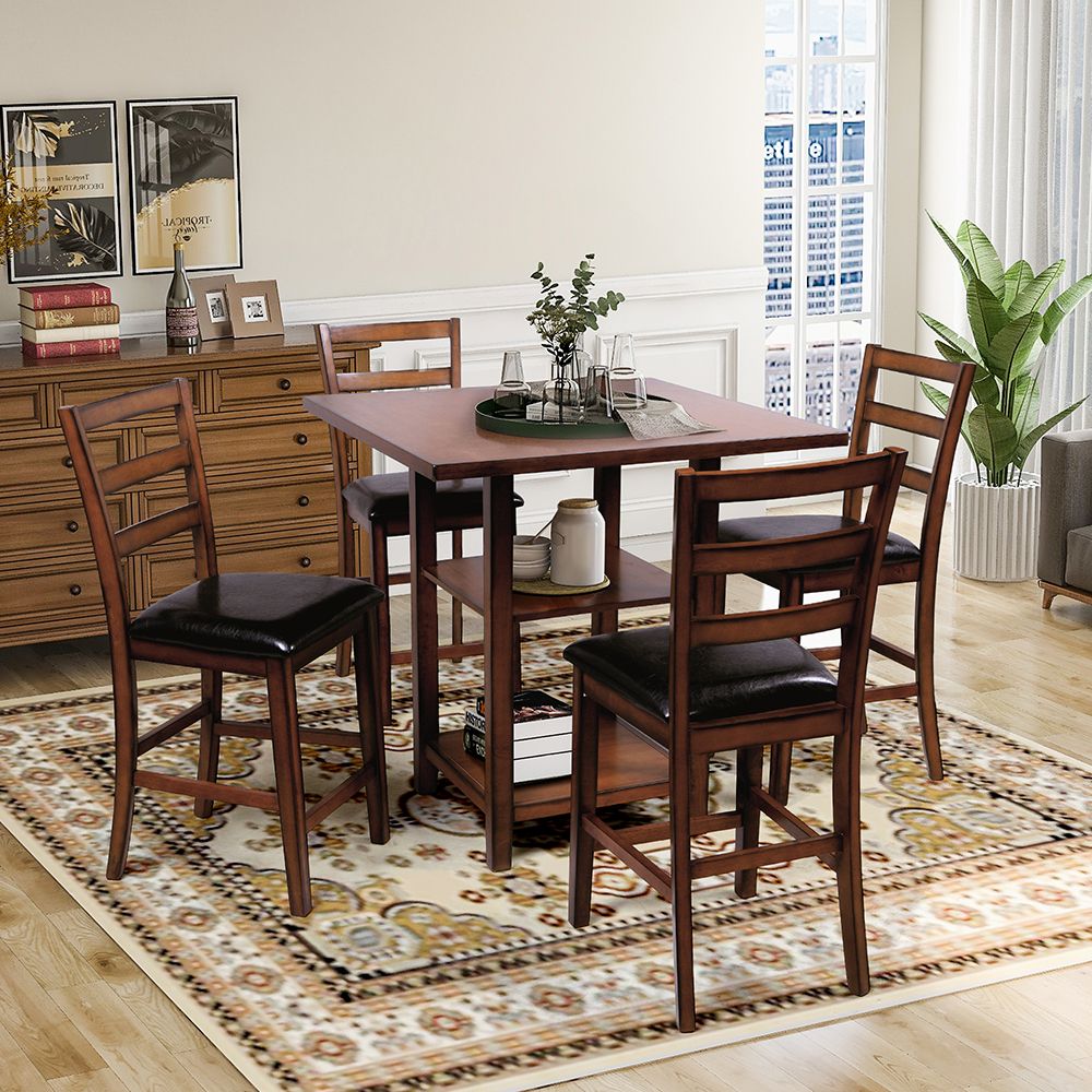 Veryke 5 Piece Rustic Wood Counter Height Dining Table Sets, Square Throughout Favorite Wood Bistro Table And Chairs Sets (View 4 of 15)