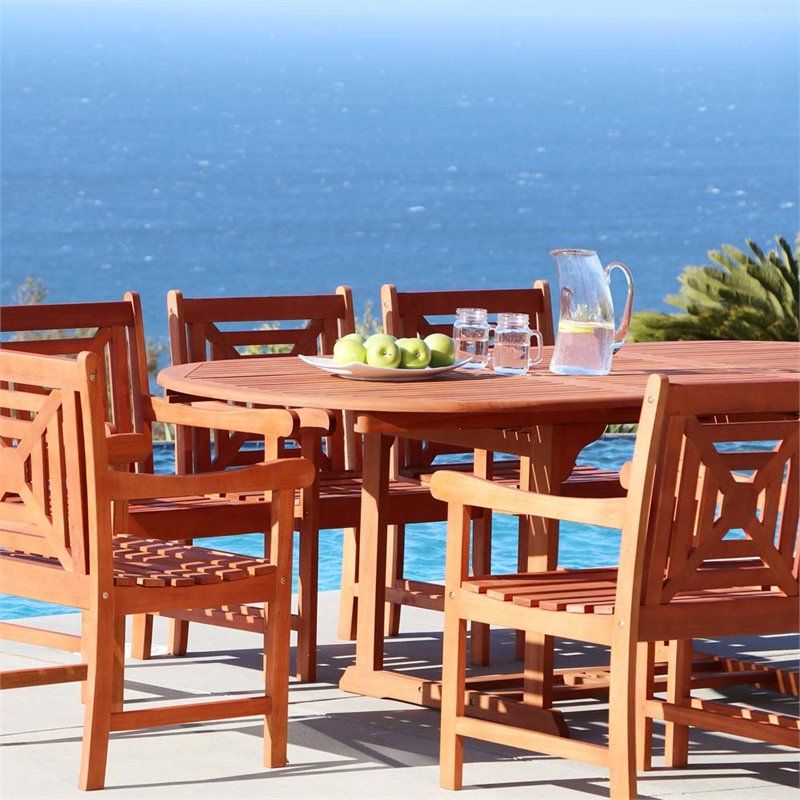 Vifah Malibu 9 Piece Extendable Oval Hardwood Patio Dining Set – V144set38 Pertaining To Trendy Extendable Patio Dining Set (View 1 of 15)