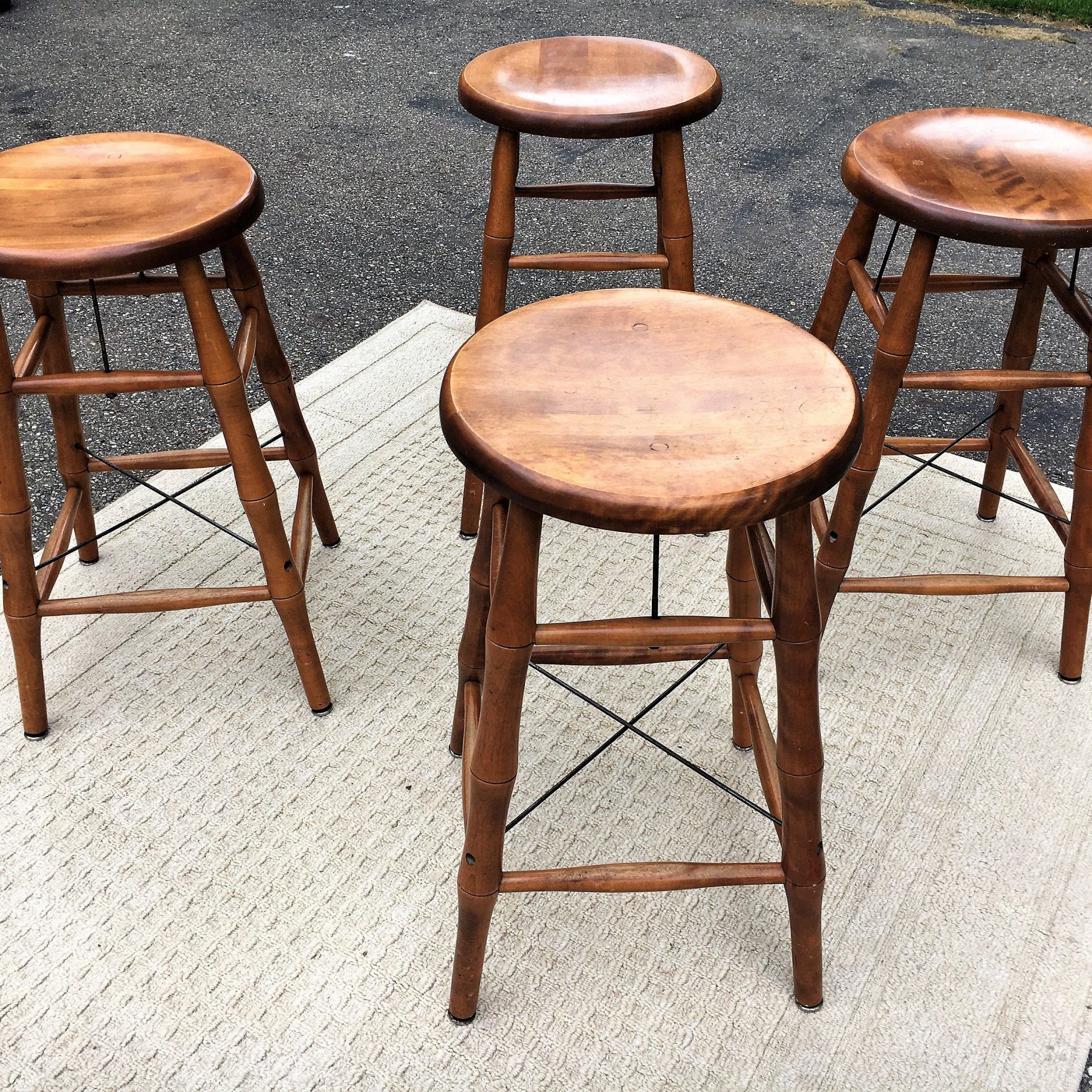 Vintage Maple Bar Stools (4), Bent Bros Stools, Bamboo Style Counter Throughout Favorite Bar Tables With 4 Counter Stools (View 7 of 15)