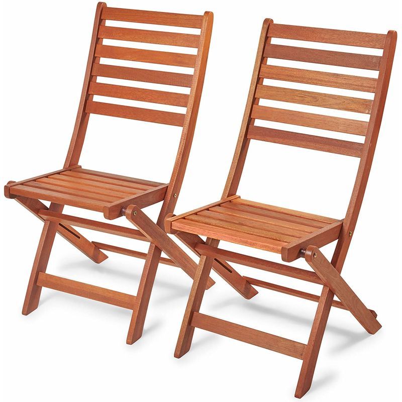 Vonhaus Set Of 2 Wooden Folding Chairs – Meranti Hardwood With Teak Oil Intended For Latest Wood Outdoor Armchair Sets (View 12 of 15)