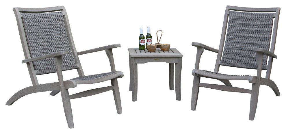 Well Known 3 Piece Gray Wash Eucalyptus And Driftwood Gray Wicker Lounge Chair Set Throughout Gray Wash Wood Porch Patio Chairs Sets (View 9 of 15)