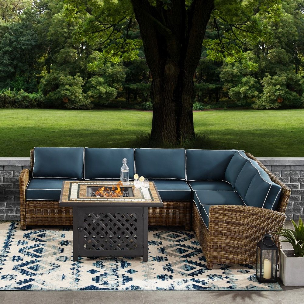 Well Known Brown Fabric Outdoor Patio Bar Chairs Sets With Regard To Crosley Furniture – Bradenton 5 Piece Outdoor Wicker Sectional Set With (View 13 of 15)