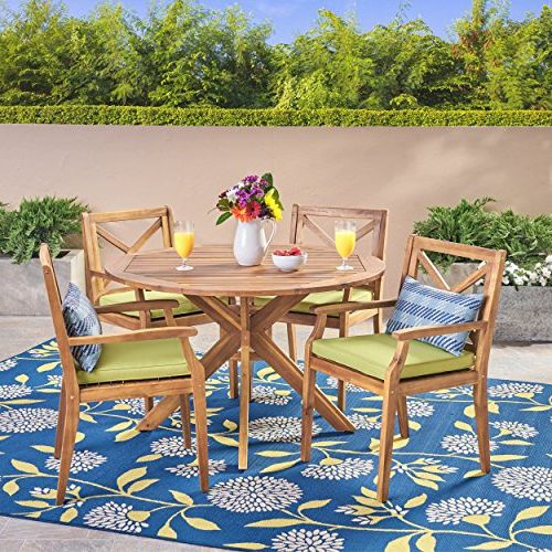 Well Known Christopher Knight Home 305775 Jordan Outdoor 5 Piece Acacia Wood Regarding Green 5 Piece Outdoor Dining Sets (View 3 of 15)
