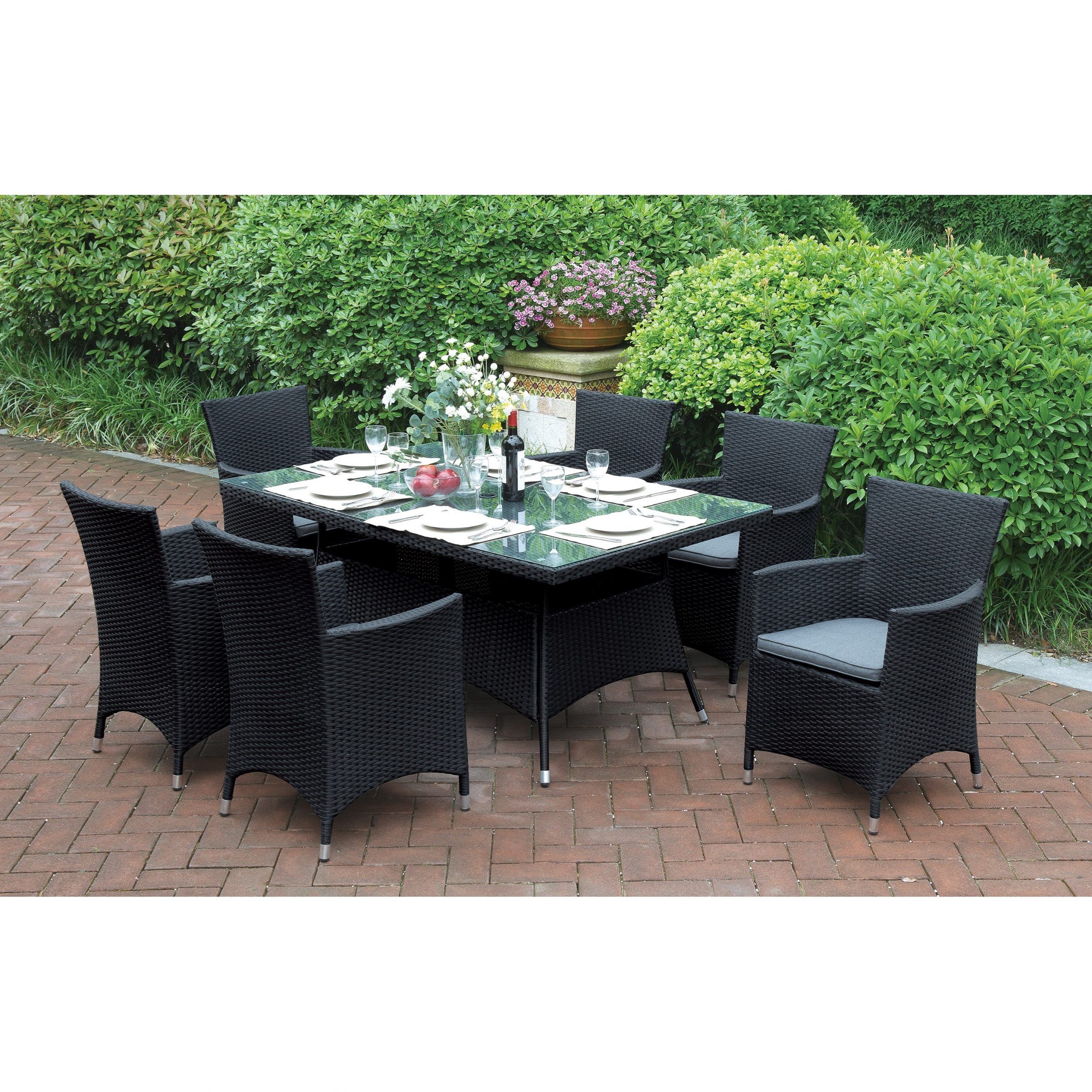 Well Known Dark Brown Patio Dining Sets Regarding Poundex 218 Dark Brown Resin Rattan Outdoor Dining Set (View 14 of 15)
