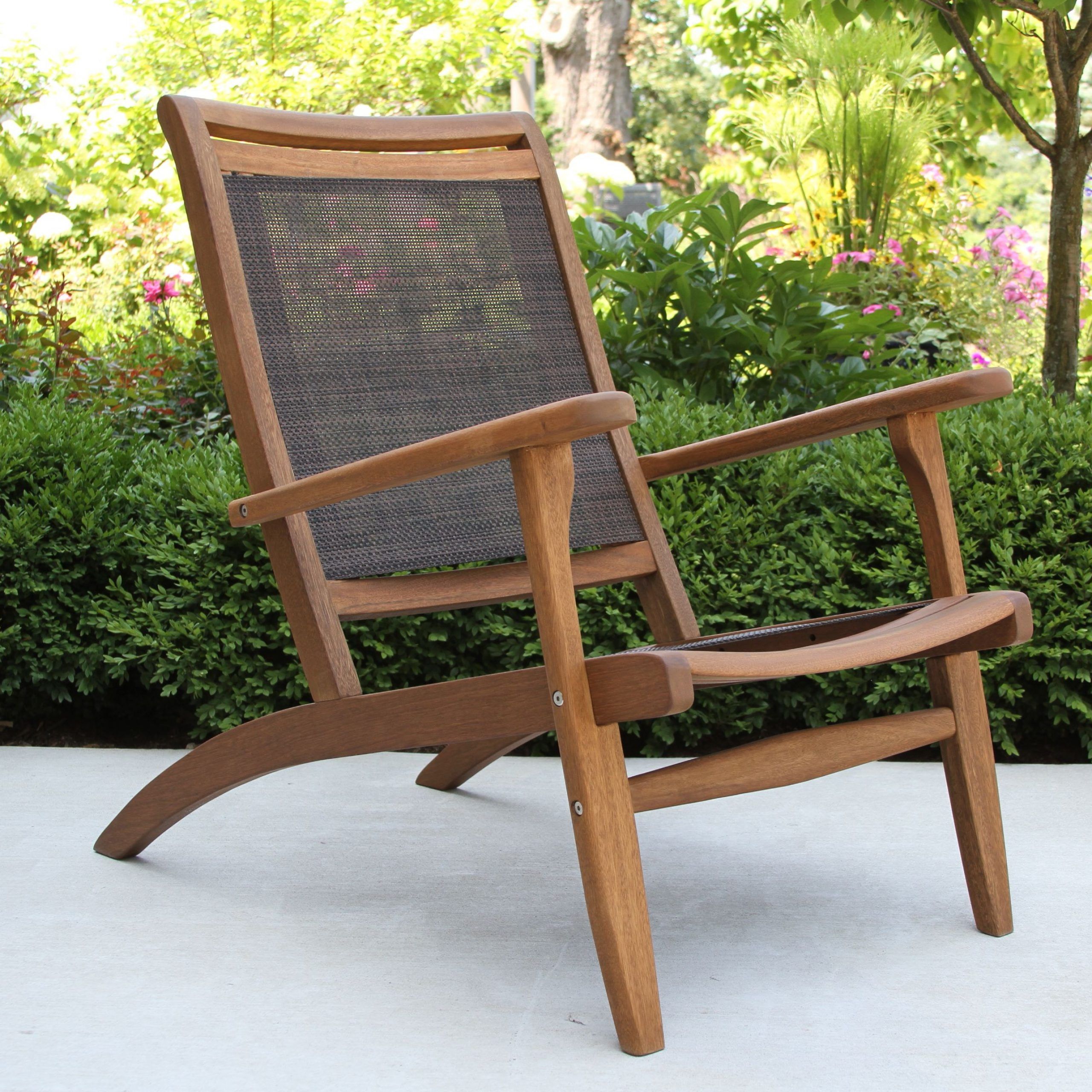 Well Known Dark Brown Wood Outdoor Chairs With Dark Brown Sling & Eucalyptus Wood Lounger For Decks, Patios, Porches (View 3 of 15)