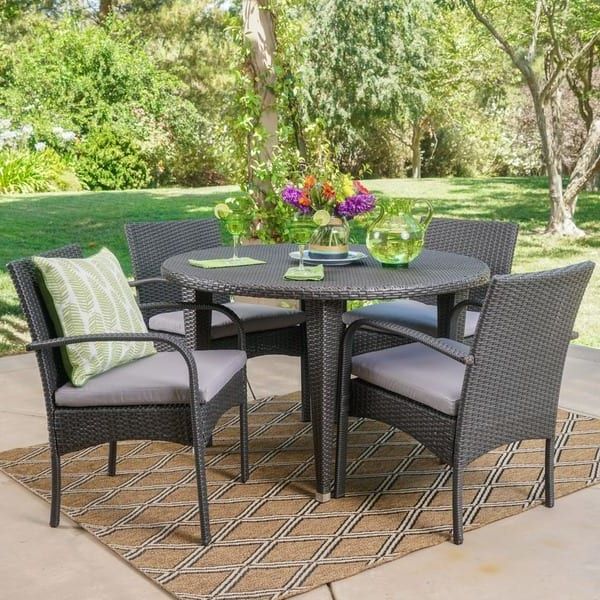 Well Known Gray Wicker 5 Piece Round Patio Dining Sets For Marin Outdoor 5 Piece Round Dining Set With Cushionschristopher (View 8 of 15)