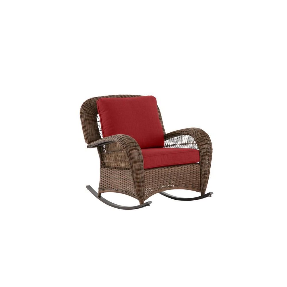 Well Known Hampton Bay Beacon Park Brown Wicker Outdoor Patio Rocking Chair With Within Green Rattan Outdoor Rocking Chair Sets (View 12 of 15)