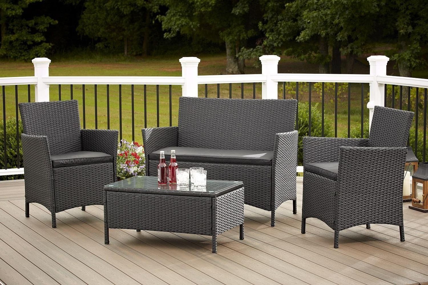 Well Known Jamaica 4 Piece Patio Furniture Set In Outdoor Resin Wicker With Black Throughout 4 Piece Outdoor Patio Sets (View 4 of 15)