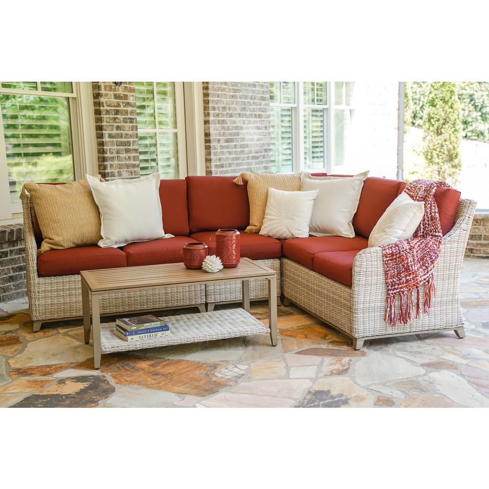 Well Known Leisure Made Hampton 5 Piece Wicker Outdoor Sectional With Red Cushions Within 5 Piece 5 Seat Outdoor Patio Sets (View 14 of 15)