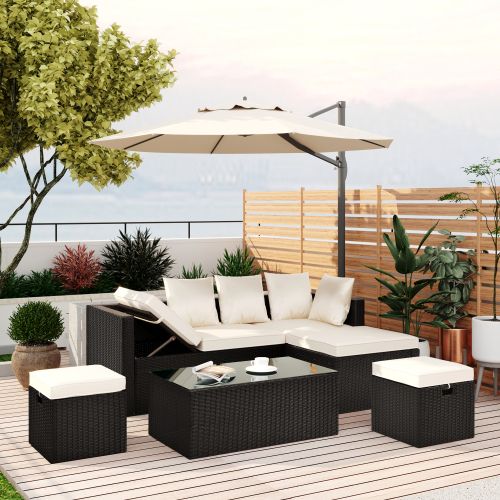 Well Known Modern Patio Wicker Set,5 Pieces Furniture Set With Durablie And High With Black Outdoor Modern Chairs Sets (View 4 of 15)