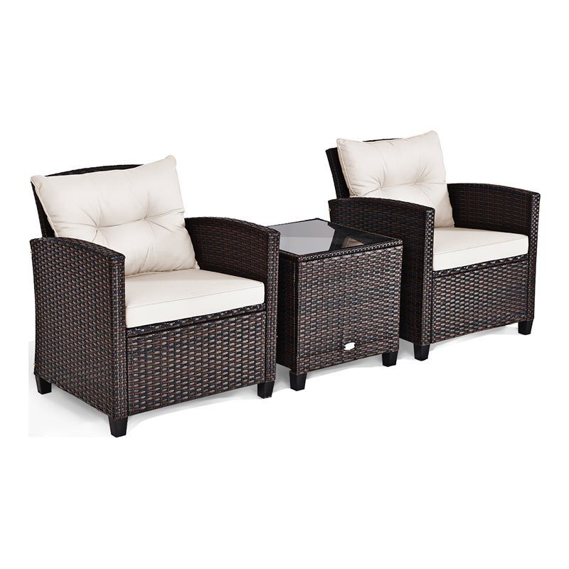 Well Known Off White Outdoor Seating Patio Sets Inside Costway 3 Piece Rattan Patio Furniture Set With Back & Seat Cushion In (View 15 of 15)