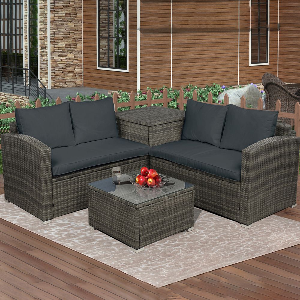 Well Known Outdoor Patio Furniture Sets, 4 Piece Wicker Sectional Sofa Set With Regard To 4 Piece Gray Outdoor Patio Seating Sets (View 1 of 15)