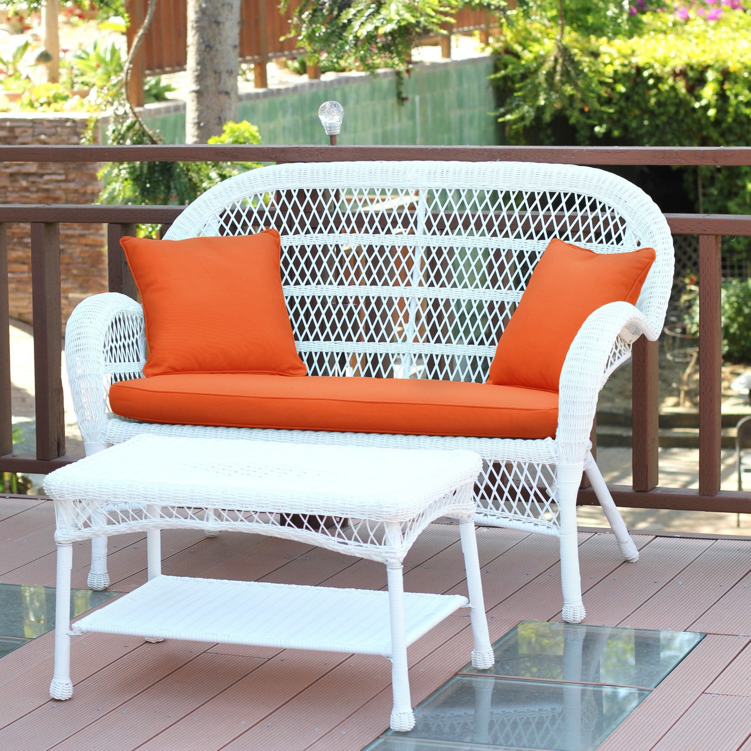 Well Known Outdoor Wicker Orange Cushion Patio Sets With Regard To Santa Maria White Wicker Patio Love Seat And Coffee Table Set – Orange (View 7 of 15)