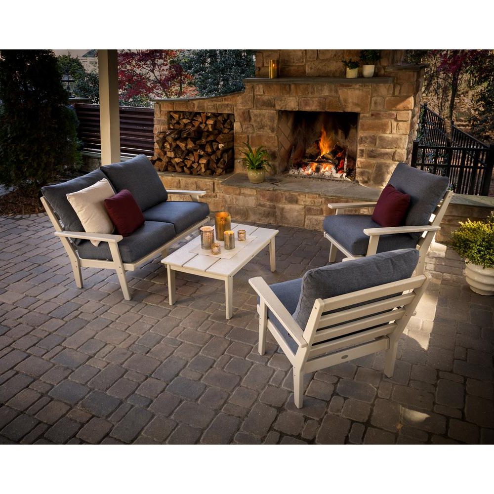 Well Known Polywood Grant Park Sand 4 Piece Plastic Patio Conversation Deep Inside 4 Piece Outdoor Seating Patio Sets (View 9 of 15)