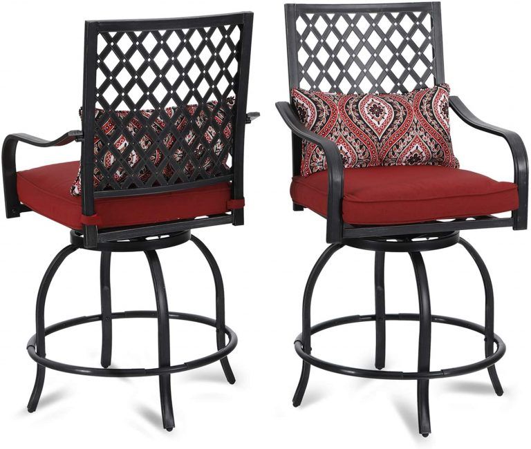 Well Known Red Steel Indoor Outdoor Armchair Sets For Phi Villa Patio Swivel Bar Stools Set Of 2, Outdoor Bar Height Bistro (View 7 of 15)
