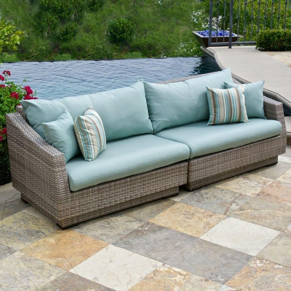 Well Known Rst Brands Cannes 2 Piece All Weather Wicker Patio Sofa With Bliss Blue Inside 2 Piece Outdoor Wicker Sectional Sofa Sets (View 9 of 15)