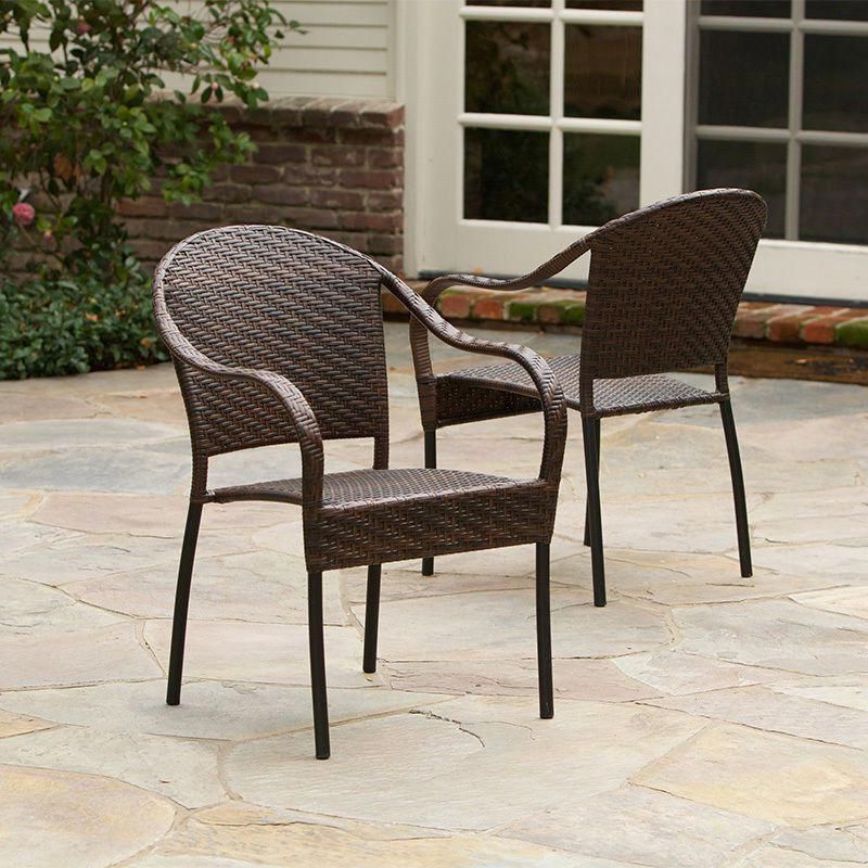 Well Known Stacking Outdoor Armchairs Sets Intended For Set Of 2 Outdoor Patio Furniture All Weather Pe Wicker Stackable Arm (View 2 of 15)