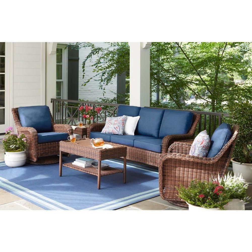 Well Liked 4 Piece Wicker Outdoor Seating Sets Regarding Hampton Bay Cambridge Brown 4 Piece Wicker Patio Conversation Set With (View 4 of 15)