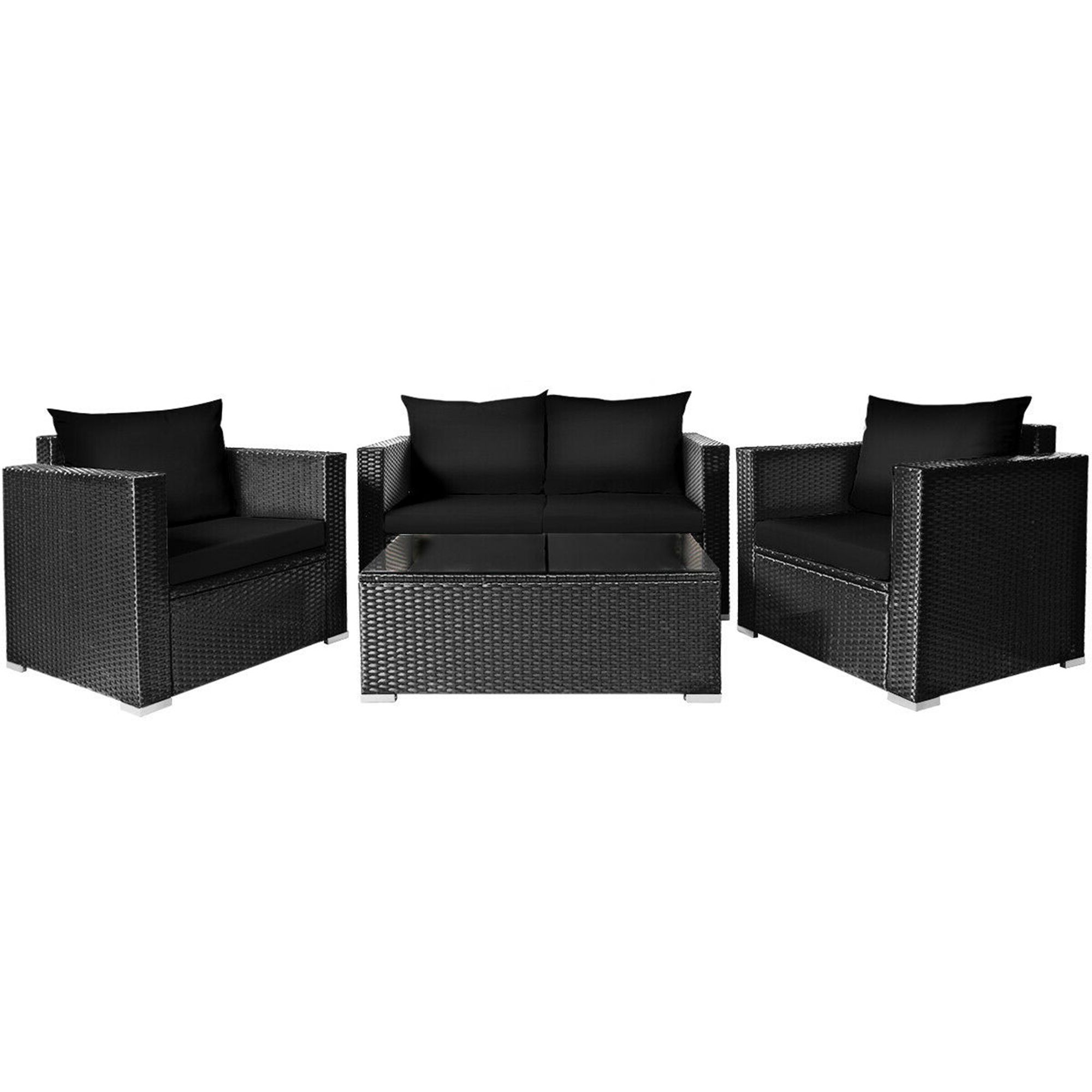 Well Liked Black Cushion Patio Conversation Sets In Gymax 4pcs Rattan Patio Conversation Set Outdoor Furniture Set W/ Black (View 7 of 15)