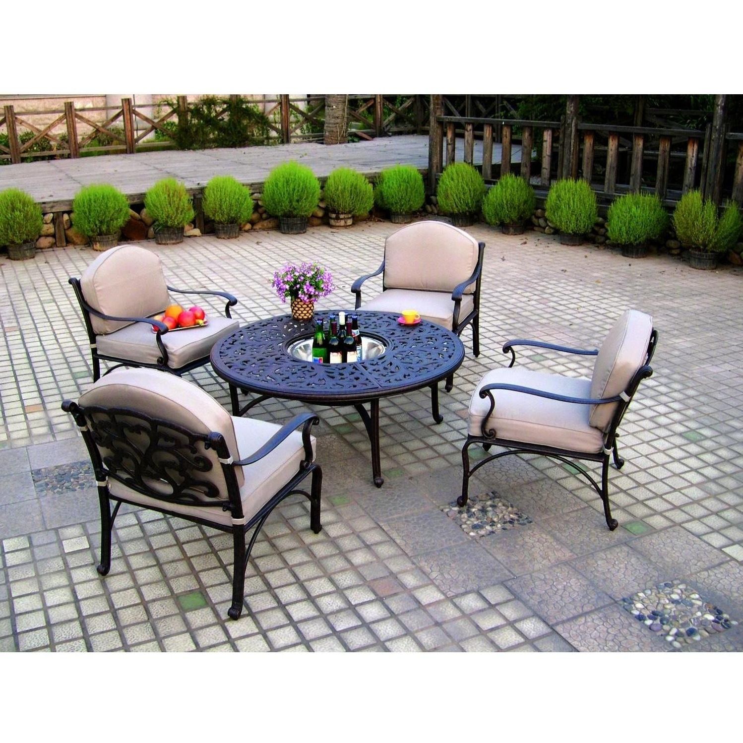 Well Liked Darlee Catalina 5 Piece Cast Aluminum Patio Conversation Seating Set Throughout 5 Piece Outdoor Seating Patio Sets (View 3 of 15)