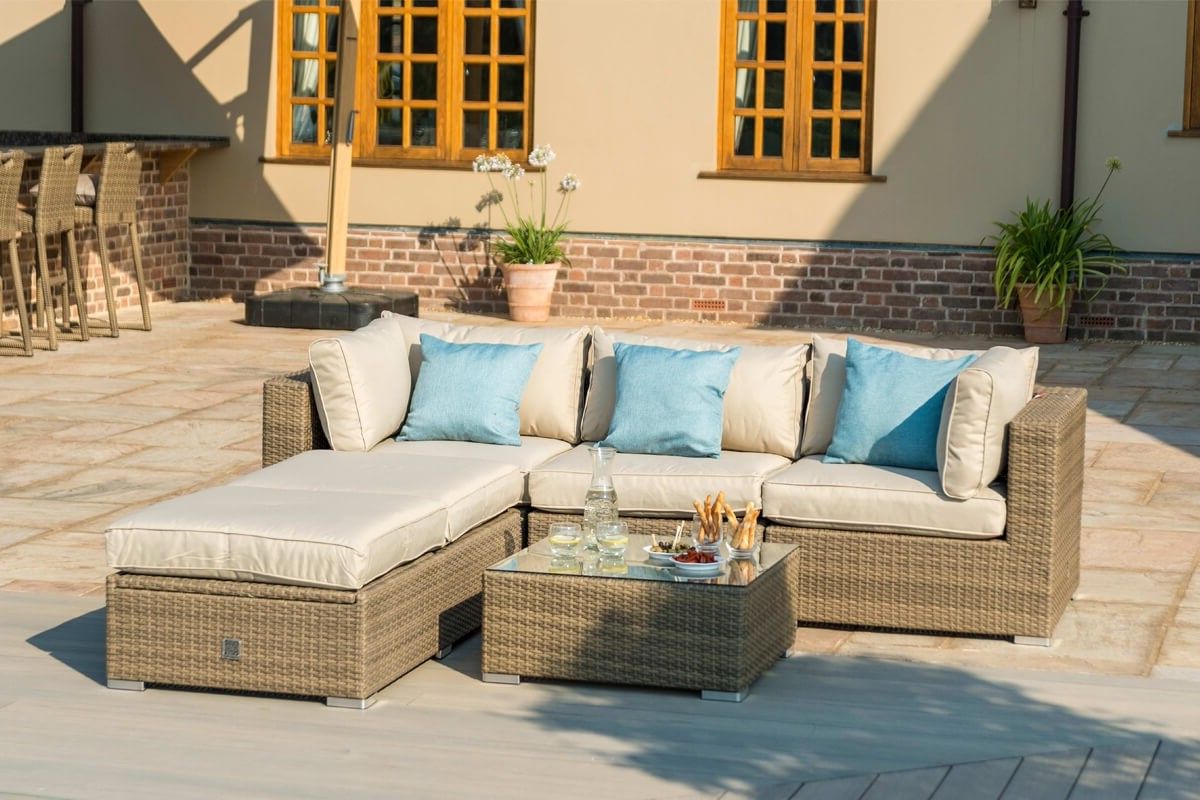 Well Liked Fabric Outdoor Middle Chair Sets With Regard To Maze Rattan Rio Garden Corner Sofa Set (View 1 of 15)