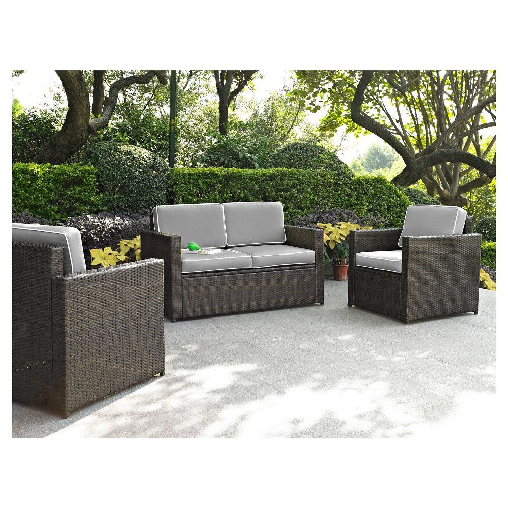 Well Liked Gray All Weather Outdoor Seating Patio Sets Intended For Palm Harbor 3pc All Weather Wicker Patio Seating Set – Gray – Crosley (View 2 of 15)