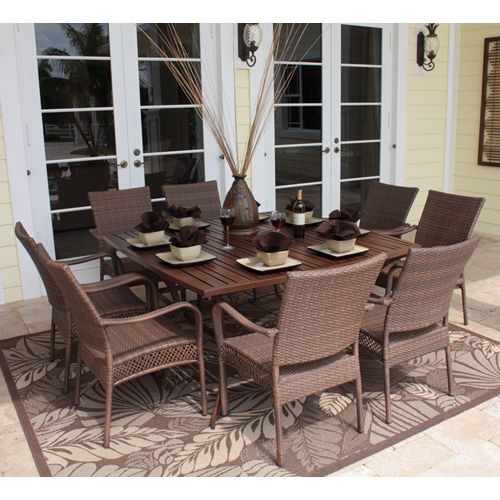 Well Liked Hospitality Rattan Grenada 9 Piece Square Slatted Table Patio Dining With Regard To Wicker Square 9 Piece Patio Dining Sets (View 12 of 15)