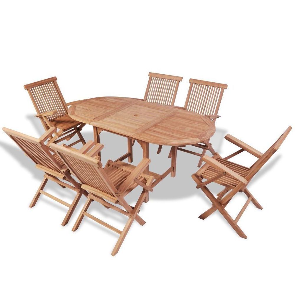 Well Liked Outdoor Dining Set 7 Pieces Teak Wood Oval Extendable Table Garden Within 7 Pieces Teak Outdoor Dining Sets (View 10 of 15)