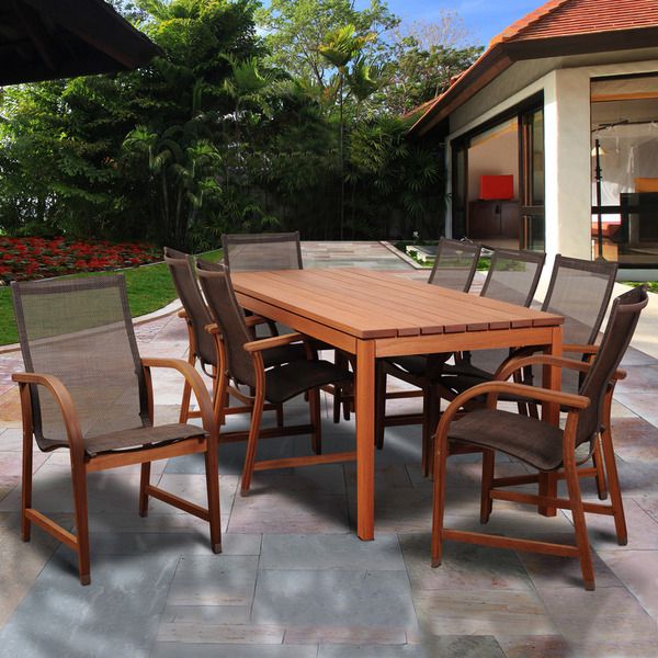 Well Liked Rectangular Patio Dining Sets Within Shop Amazonia Stella Brown Wood 9 Piece Rectangular Patio Dining Set (View 9 of 15)