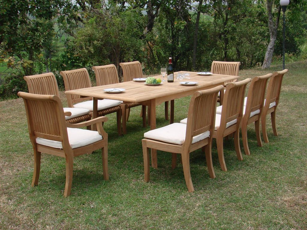 Well Liked Teak Wood Rectangular Patio Dining Sets Pertaining To Teak Dining Set:10 Seater 11 Pc – 94" Double Extension Rectangle Table (View 7 of 15)