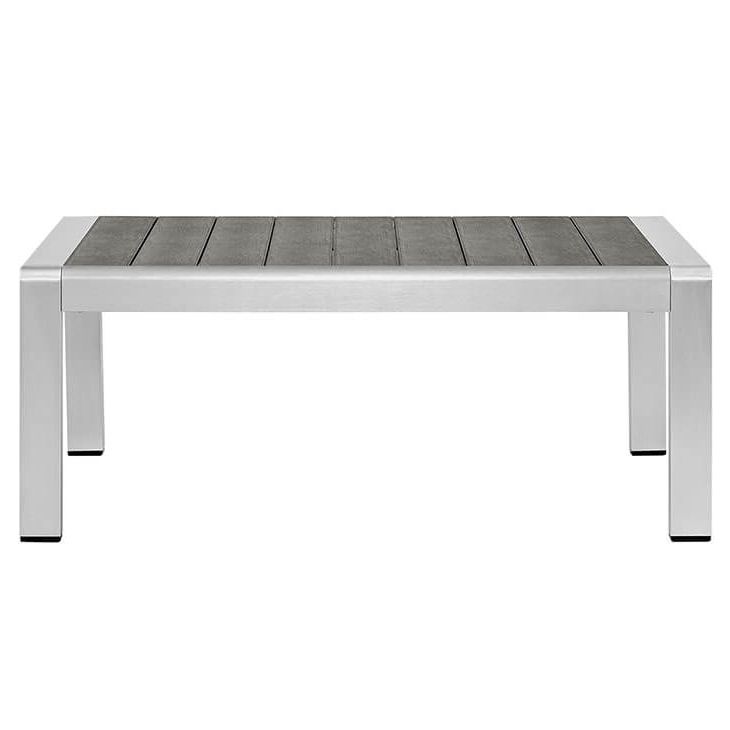 Well Liked Wide Silver Metal Outdoor Picnic Tables Within Modern Outdoor Aluminum Wood Coffee Table (View 2 of 15)
