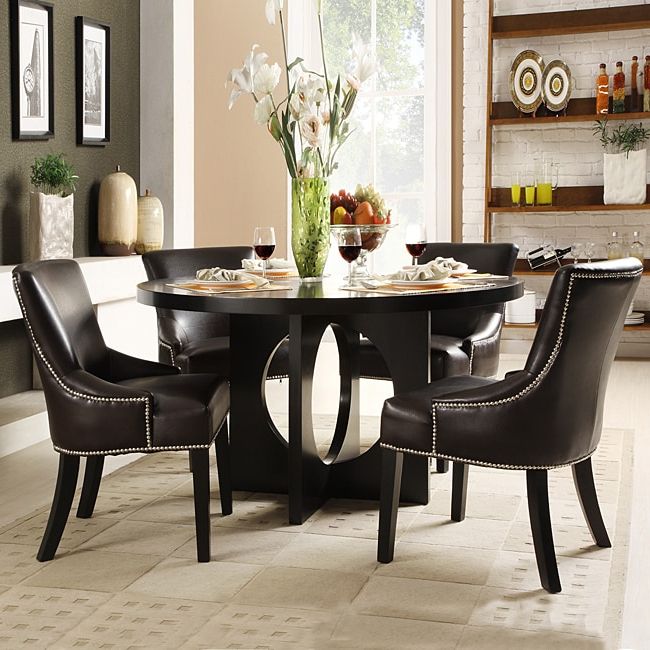 Westmont 5 Piece Brown Faux Leather 54 Inch Round Dining Set – 13850093 Inside Current 5 Piece Round Dining Sets (View 15 of 15)