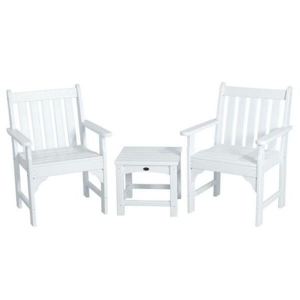 White 3 Piece Outdoor Seating Patio Sets Pertaining To Latest Polywood Vineyard White 3 Piece Patio Garden Chair Set Pws142 1 Wh (View 10 of 15)