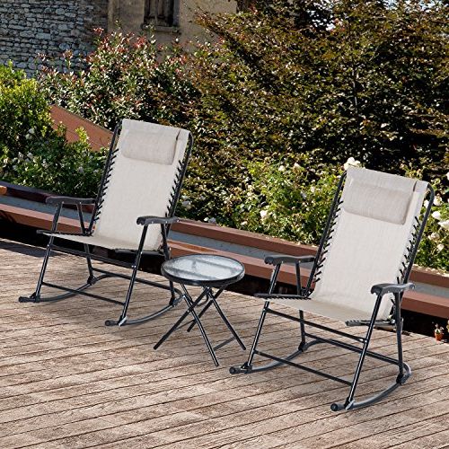 White 3 Piece Outdoor Seating Patio Sets Throughout Fashionable Outsunny 3 Piece Outdoor Rocking Bistro Set, Patio Folding Chair Dining (View 11 of 15)