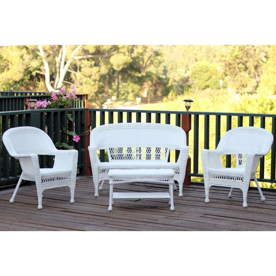 White 4 Piece Outdoor Seating Patio Sets In Newest Wicker Patio 4 Piece Conversation Set (black), Jeco(steel), Outdoor (View 9 of 15)