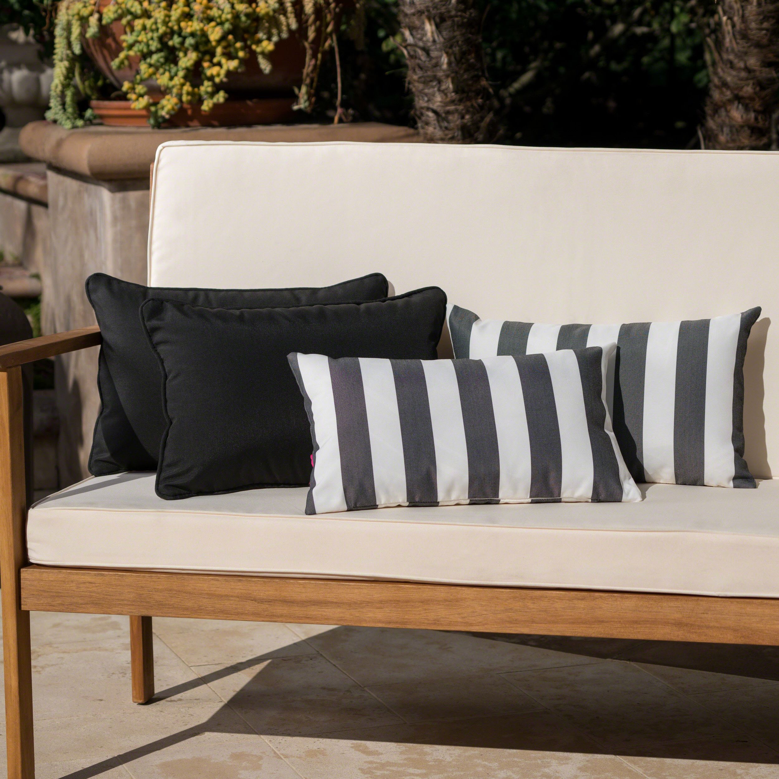 White Fabric Outdoor Patio Sets Pertaining To Most Recently Released Esme Outdoor Rectangular Fabric Solid And Striped Water Resistant Throw (View 5 of 15)