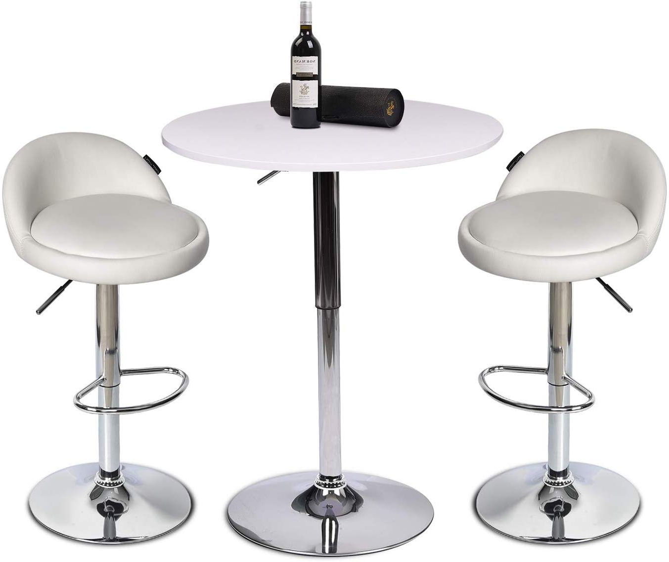 White Outdoor Cocktail Table And Chair Sets Pertaining To Current Elecwish Set Of 3 White Bar Table With 2 White Contemporary Chrome Air (View 9 of 15)