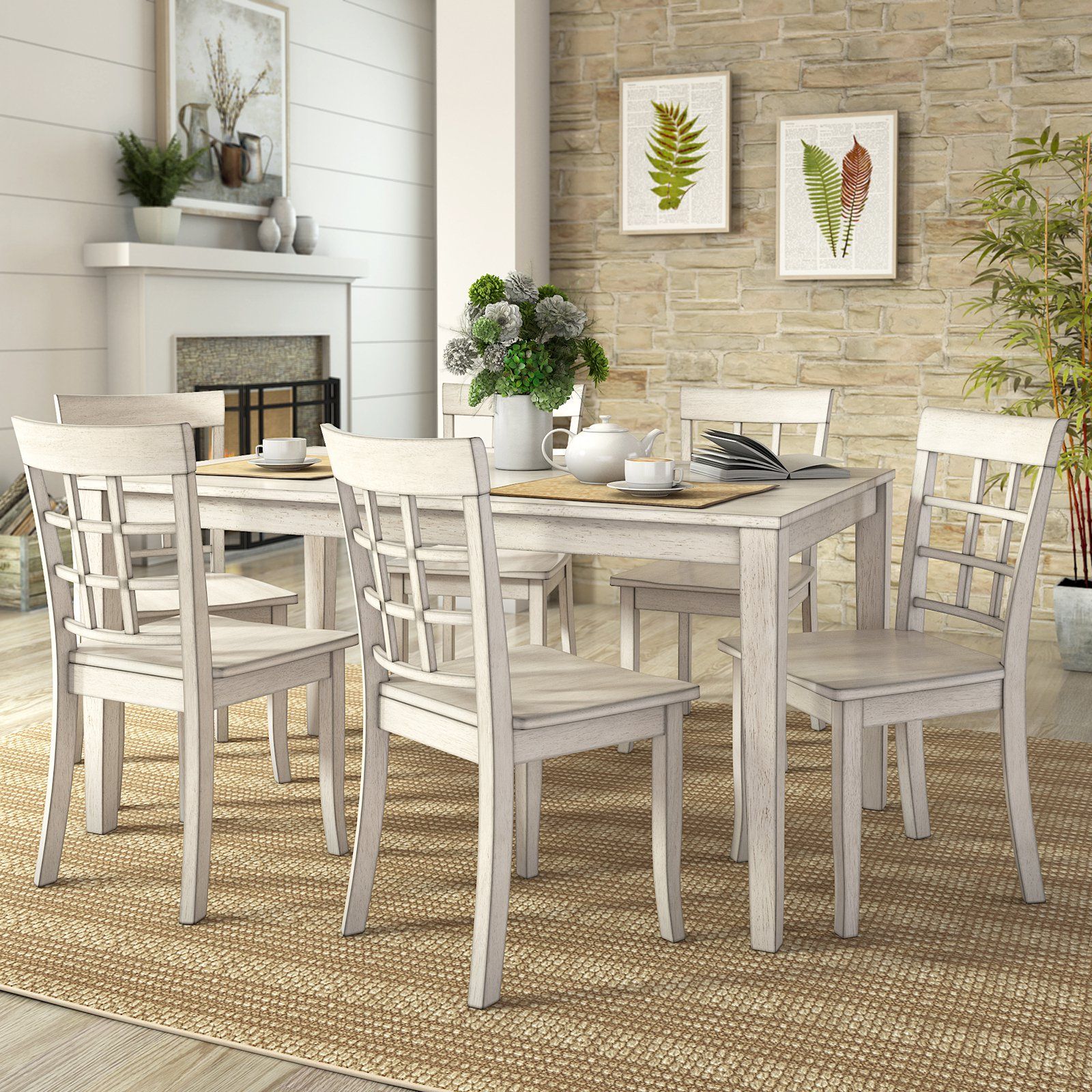 White Wood Soutdoor Seating Sets Throughout Current Lexington Large Wood Dining Set With 6 Window Back Chairs, White (View 13 of 15)