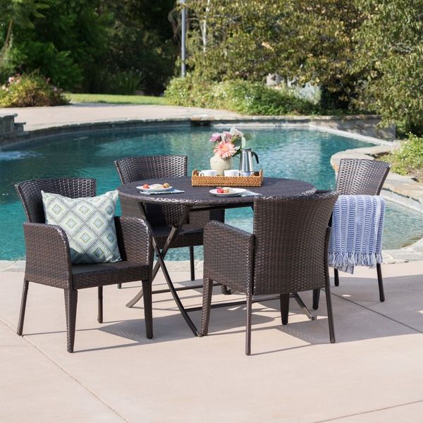 Wicker 5 Piece Round Patio Dining Sets With Regard To 2020 Shop Bram Outdoor 5 Piece Round Foldable Wicker Dining Set With (View 11 of 15)