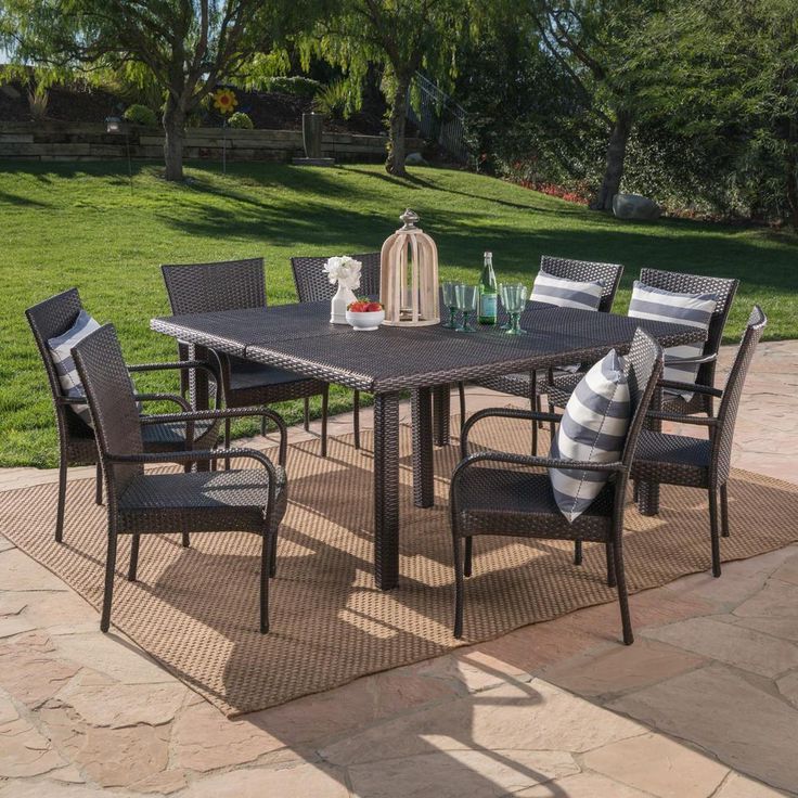 Wicker Square 9 Piece Patio Dining Sets Within Newest Noble House Multi Brown 9 Piece Wicker Square Outdoor Dining Set  (View 2 of 15)