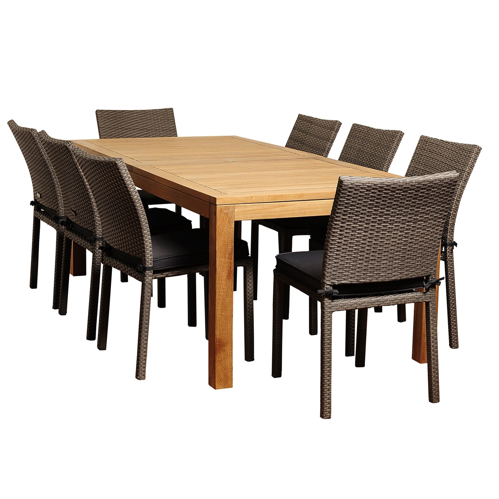 Widely Used 9 Piece Brown Damian Teak Rectangular Outdoor Patio Furniture Dining With Brown 9 Piece Outdoor Dining Sets (View 11 of 15)
