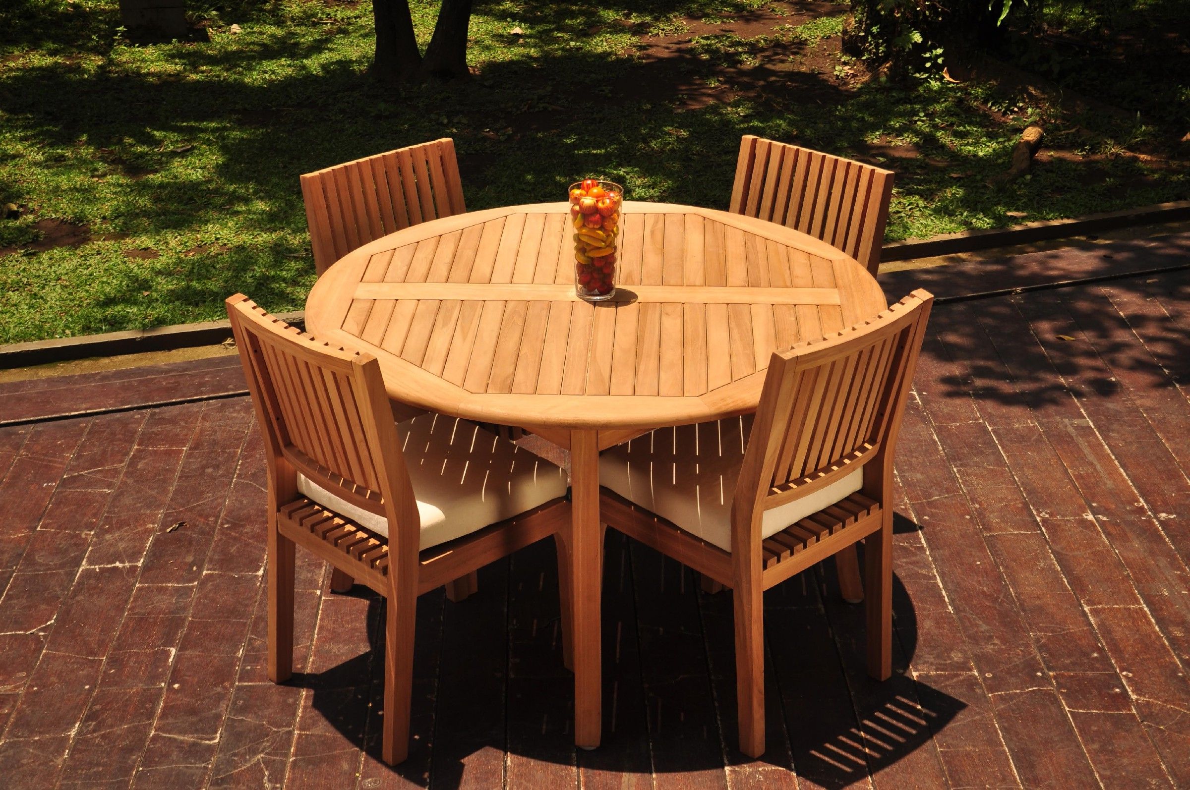 Widely Used A Grade Teak 5pc Dining 52" Round Table 4 Maldives Armless Chairs Set Inside Armless Round Dining Sets (View 6 of 15)