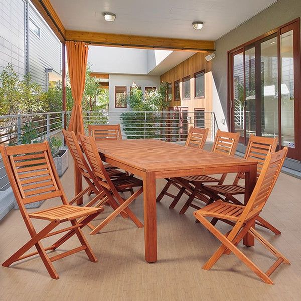 Widely Used Amazonia Piazza 9 Piece Eucalyptus Wood Rectangular Patio Dining Set In 9 Piece Rectangular Patio Dining Sets (View 4 of 15)