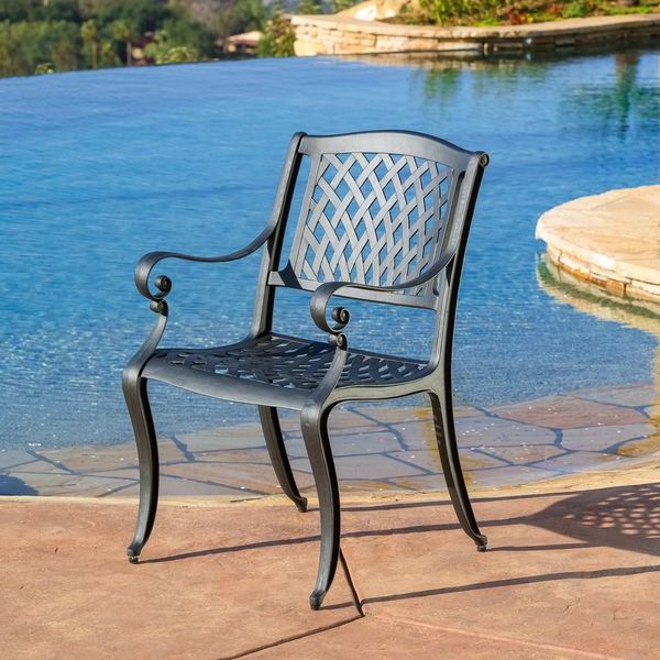 Widely Used Black Outdoor Dining Modern Chairs Sets Intended For Cayman Outdoor 7 Piece Cast Aluminum Black Sand Dining Set (View 9 of 15)