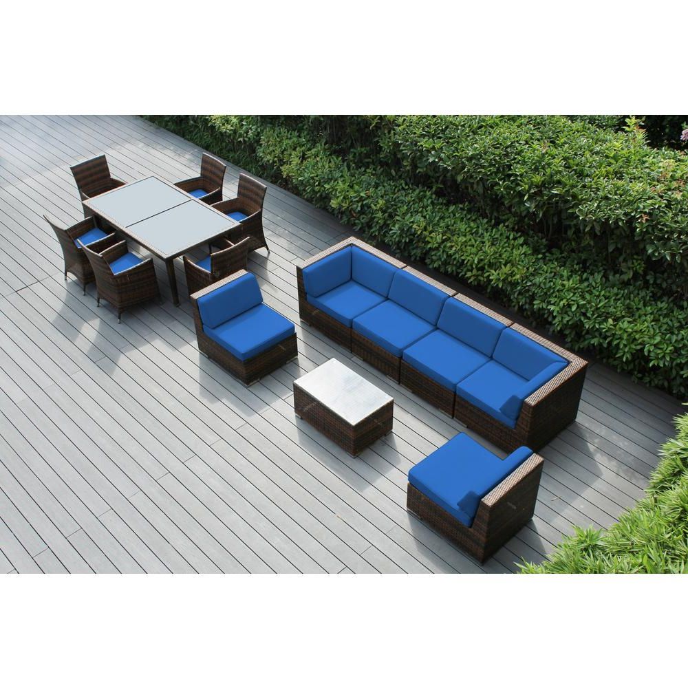 Widely Used Blue And Brown Wicker Outdoor Patio Sets Inside Ohana Depot Mixed Brown 14 Piece Wicker Patio Combo Conversation Set (View 11 of 15)